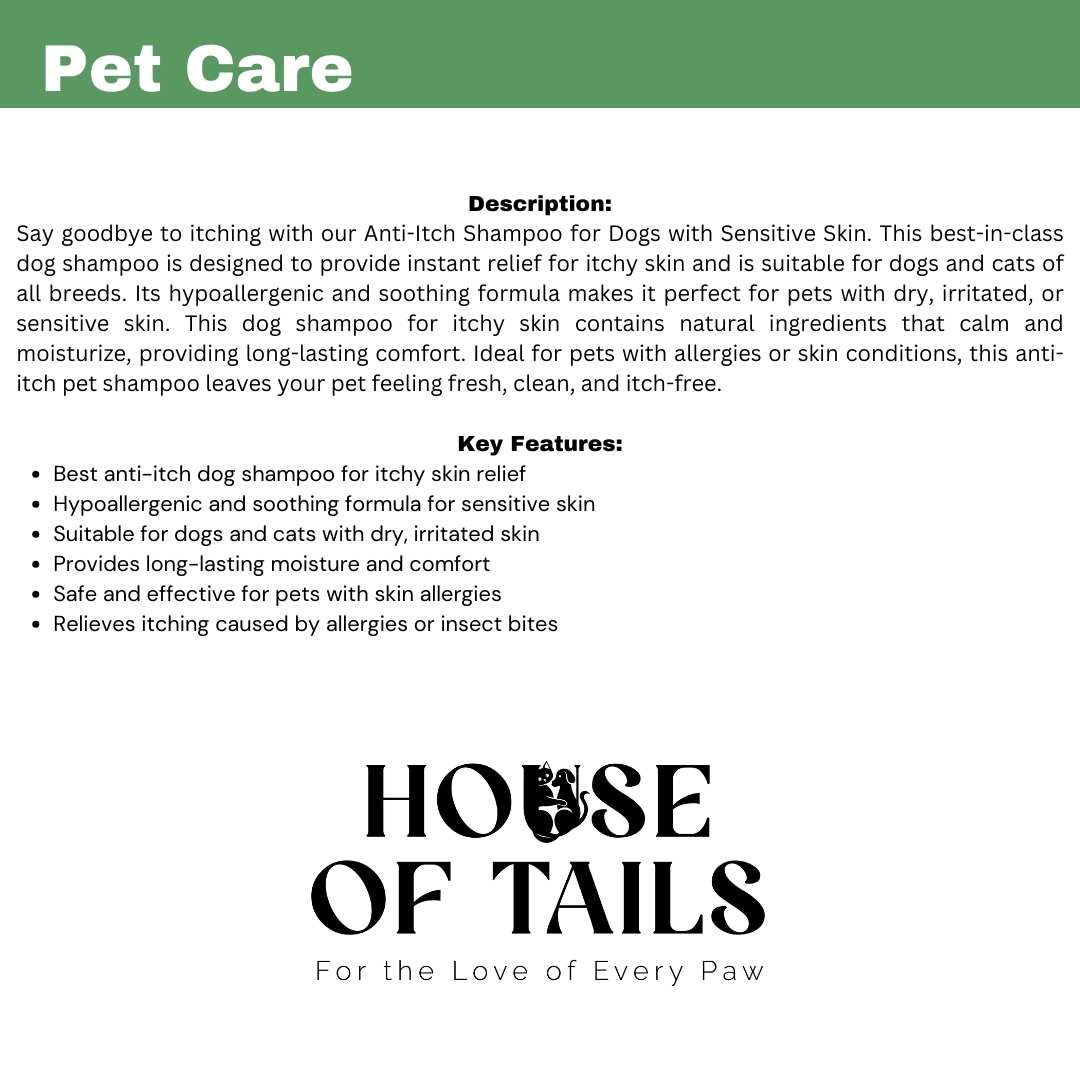 Anti-Itch Shampoo for Dogs with Sensitive Skin | Best Dog Shampoo for Itchy Skin Relief | Hypoallergenic Anti-Itch Shampoo for Pets