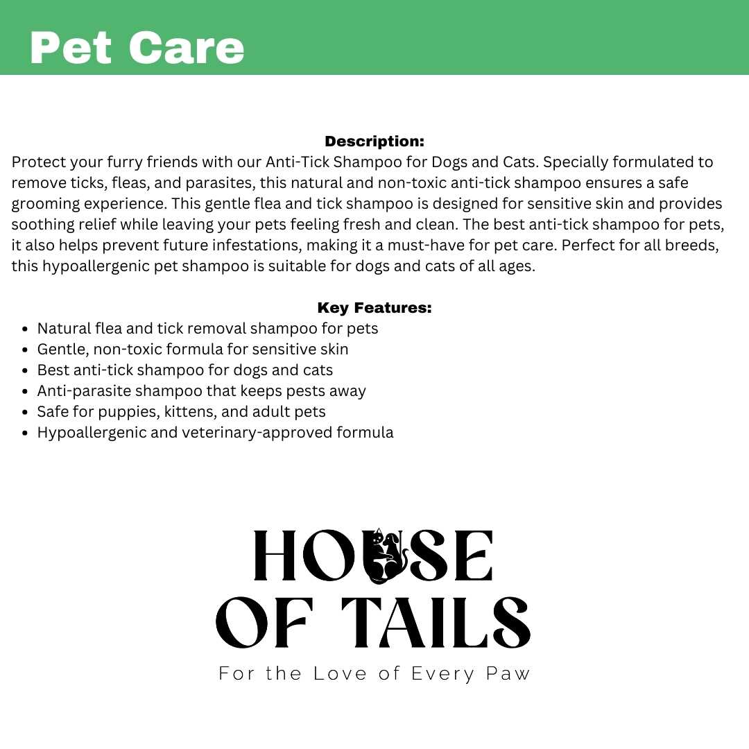 Anti-Tick Shampoo for Dogs and Cats | Natural Flea & Tick Removal Shampoo | Best Anti-Tick Shampoo for Pets | Anti-Parasite Shampoo for Dogs and Cats