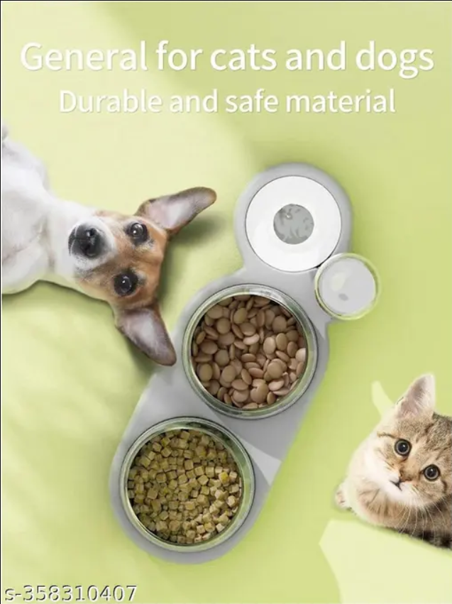 3 in 1 Dog Cat Bowls Water and Food Bowl Set, 15°Tilted Raised Cat Bowls with Automatic Water Dispenser Bottle and Detachable Cat Dish, Pet Feeder for Small or Medium Dogs Cats Puppy Kit