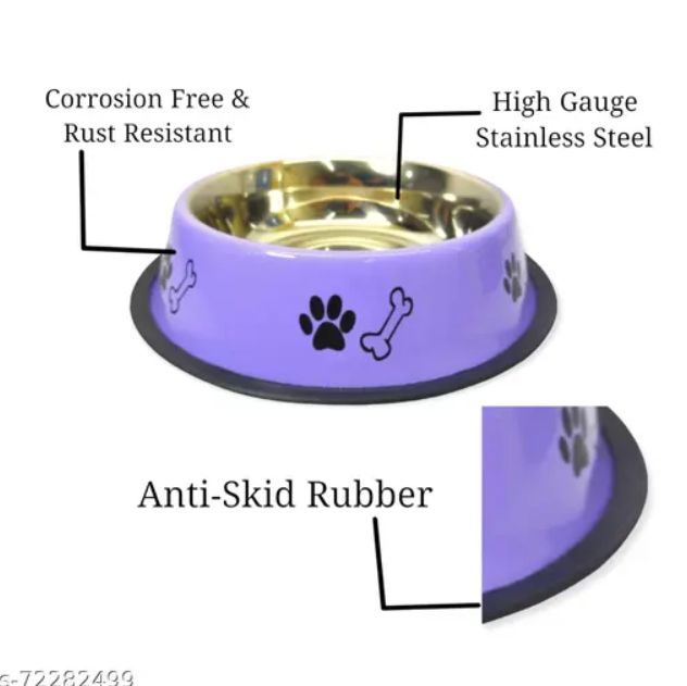 Fouresta Dog Bowl 720 ml Non-Skid Food Water Feeding Pet Bowl (Purple)