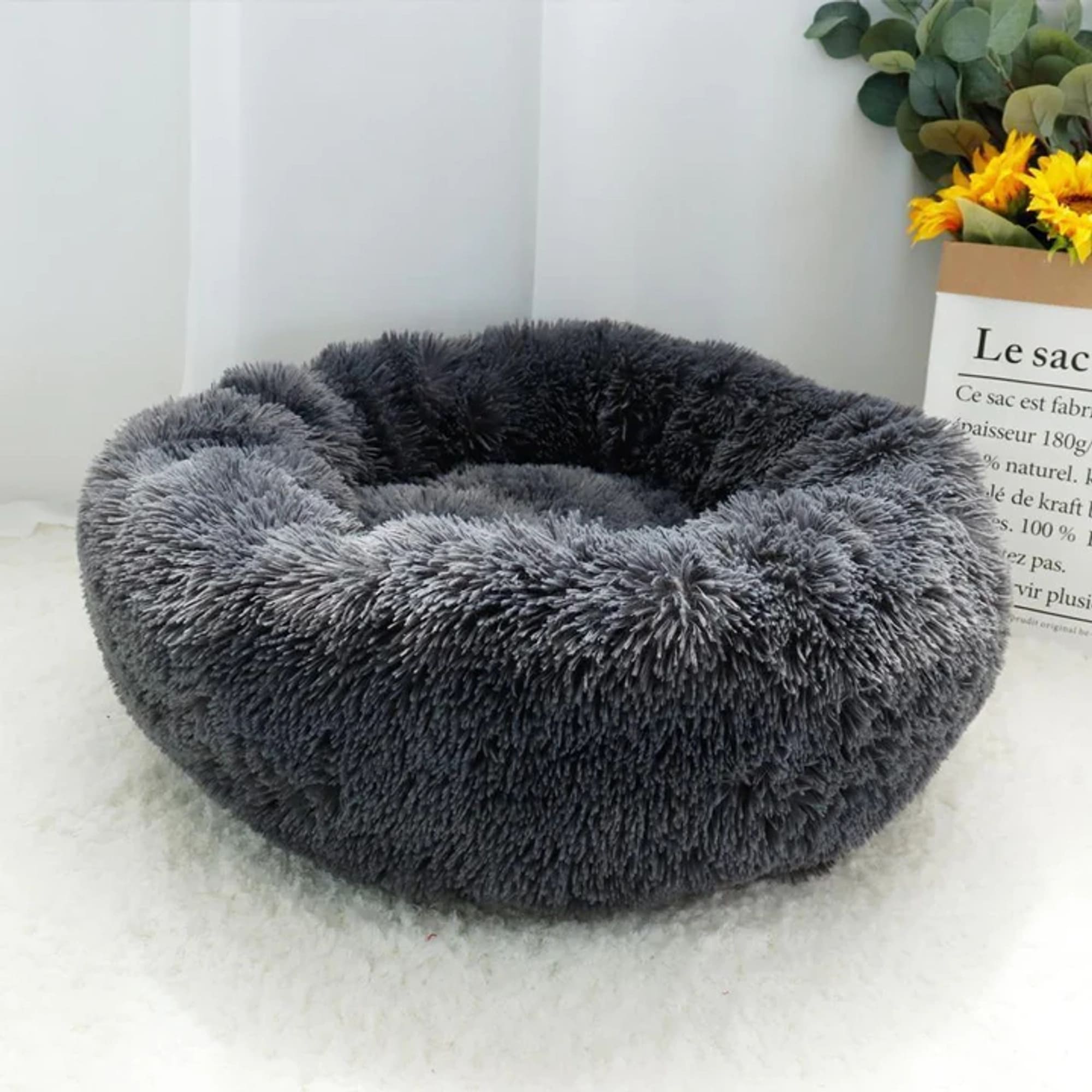 Dark Grey Furry Pet Bed – Super Soft & Comfy Summer For Cats & Dogs