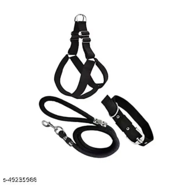 SaleThief Dog Combo Pack of Harness, Neck Collar Belt and Rope Set Dog Belt (Black, Medium)