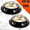 Heavy Dog Bowl | Dog Bowl Big, Dog Bowl Large Size | Stainless Steel | Dog Food Bowl | Feeding Bowls for Dog, Cats and Pet (Pack of 2 x 600 ml) black