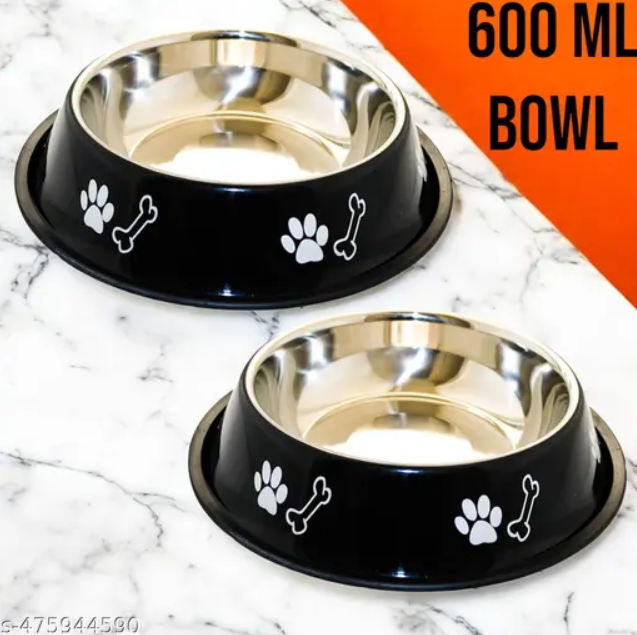 Heavy Dog Bowl | Dog Bowl Big, Dog Bowl Large Size | Stainless Steel | Dog Food Bowl | Feeding Bowls for Dog, Cats and Pet (Pack of 2 x 600 ml) black