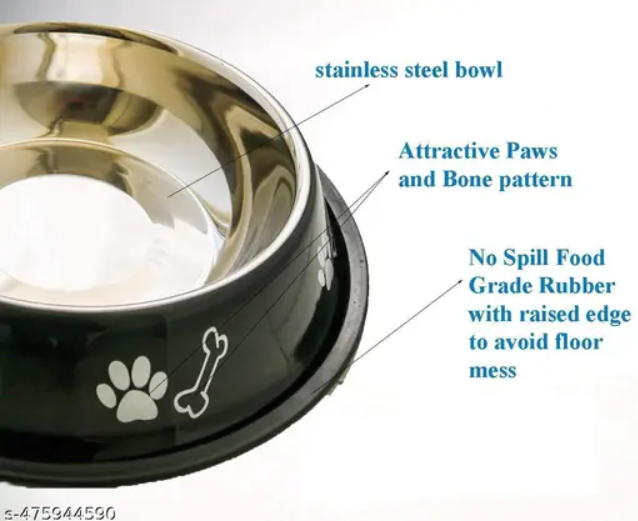 Heavy Dog Bowl | Dog Bowl Big, Dog Bowl Large Size | Stainless Steel | Dog Food Bowl | Feeding Bowls for Dog, Cats and Pet (Pack of 2 x 600 ml) black