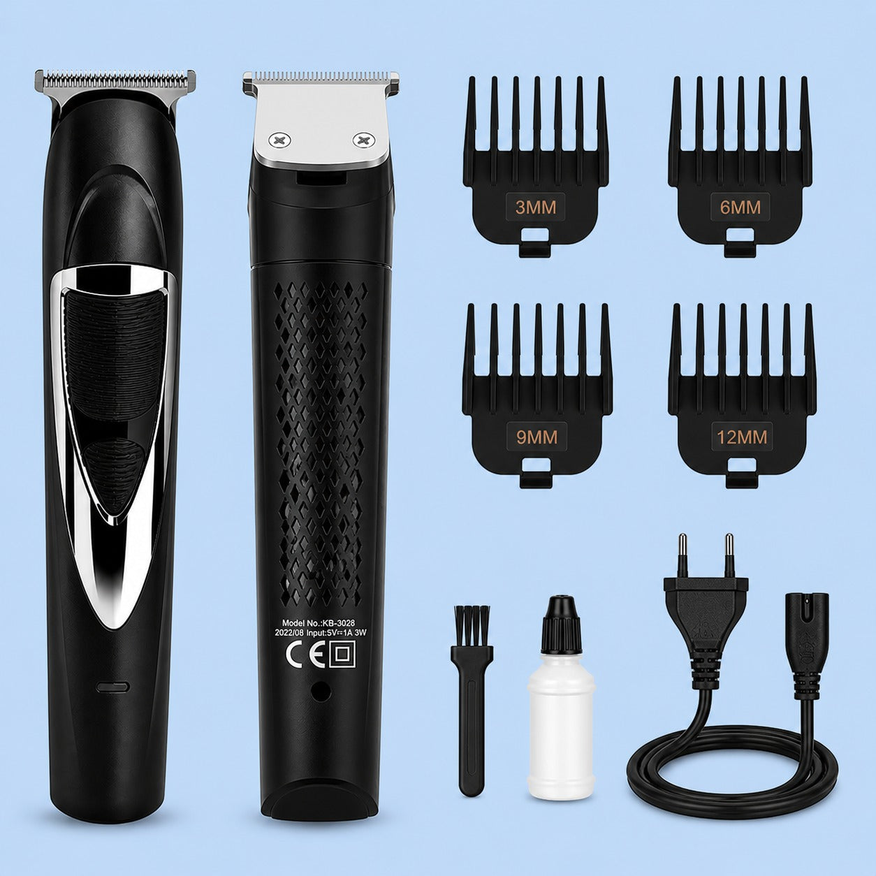 GENZO Pro T-Blade Professional Hair Trimmer for Men | Zero Gap Precision Blade | 50 Min Runtime | 4 Guide Combs (3/6/9/12mm) | Cordless Beard & Hair Trimmer
