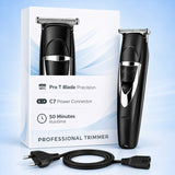 GENZO Pro T-Blade Professional Hair Trimmer for Men | Zero Gap Precision Blade | 50 Min Runtime | 4 Guide Combs (3/6/9/12mm) | Cordless Beard & Hair Trimmer