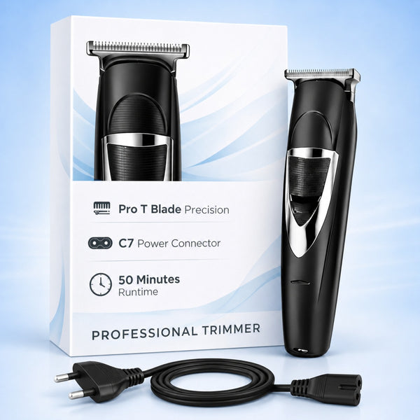GENZO Pro T-Blade Professional Hair Trimmer for Men | Zero Gap Precision Blade | 50 Min Runtime | 4 Guide Combs (3/6/9/12mm) | Cordless Beard & Hair Trimmer