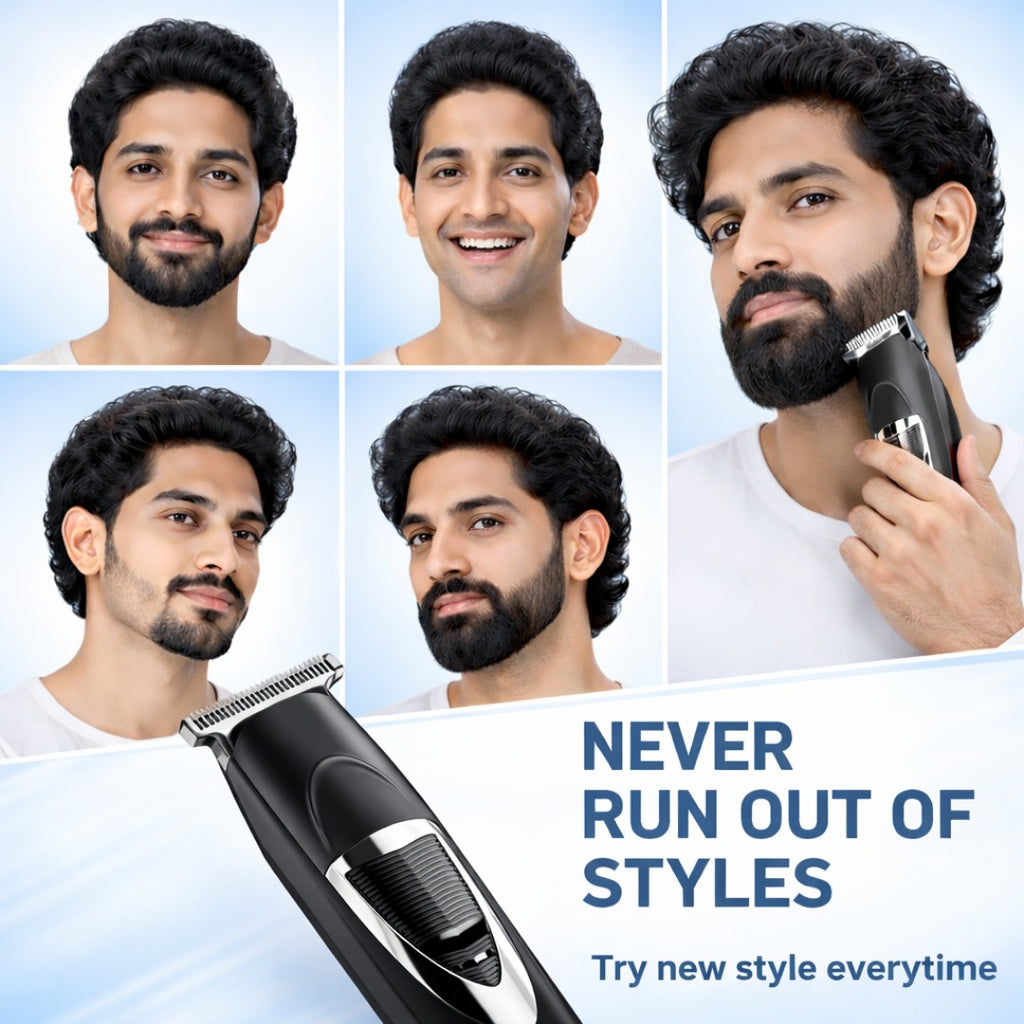 GENZO Pro T-Blade Professional Hair Trimmer for Men | Zero Gap Precision Blade | 50 Min Runtime | 4 Guide Combs (3/6/9/12mm) | Cordless Beard & Hair Trimmer