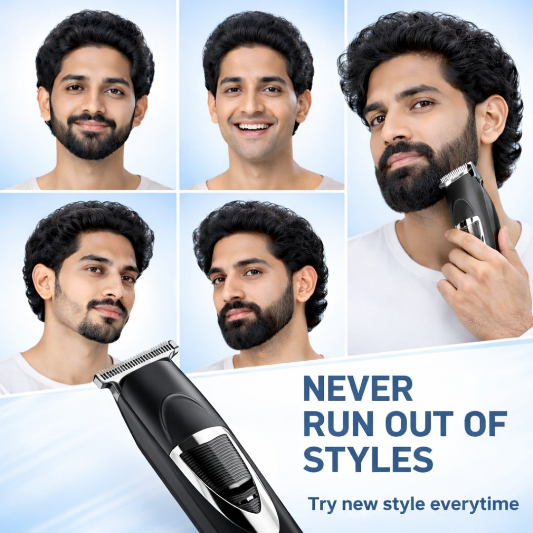 GENZO Pro T-Blade Professional Hair Trimmer for Men | Zero Gap Precision Blade | 50 Min Runtime | 4 Guide Combs (3/6/9/12mm) | Cordless Beard & Hair Trimmer